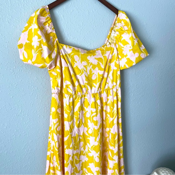 Eloquii Puff Sleeve Fit and Flare Yellow Floral Print Midi Dress Size 16 - Picture 5 of 11